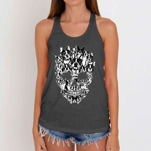 Funny Boston Terrier Skull Dog Skeleton Halloween Women's Knotted Racerback Tank