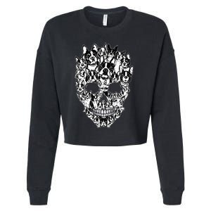 Funny Boston Terrier Skull Dog Skeleton Halloween Cropped Pullover Crew