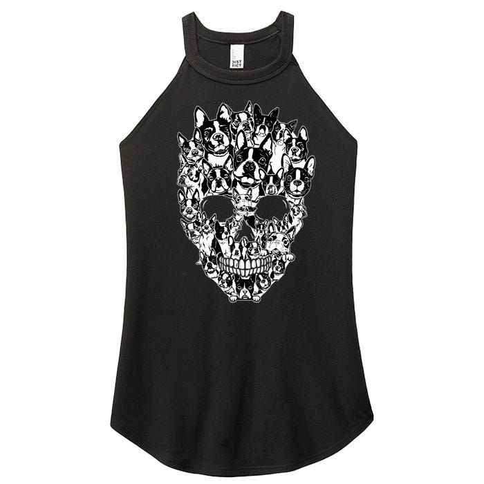 Funny Boston Terrier Skull Dog Skeleton Halloween Women's Perfect Tri Rocker Tank