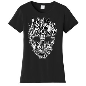 Funny Boston Terrier Skull Dog Skeleton Halloween Women's T-Shirt