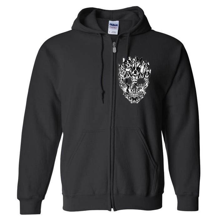 Funny Boston Terrier Skull Dog Skeleton Halloween Full Zip Hoodie