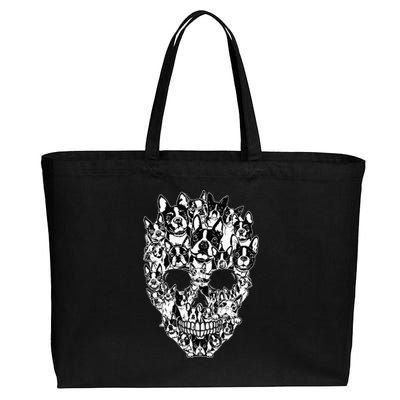 Funny Boston Terrier Skull Dog Skeleton Halloween Cotton Canvas Jumbo Tote