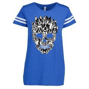 Funny Boston Terrier Skull Dog Skeleton Halloween Enza Ladies Jersey Football T-Shirt