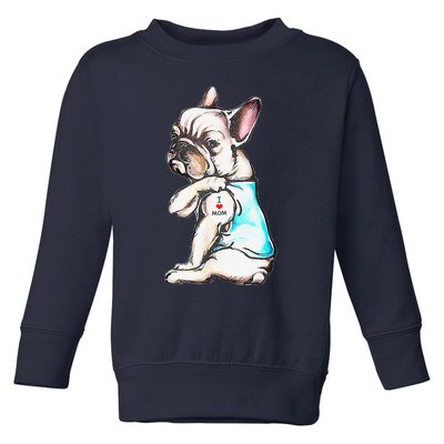 French Bulldog Tattoo I Love Mom Funny Dog Mother's Day Toddler Sweatshirt