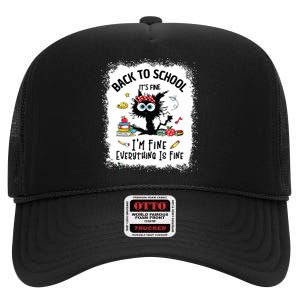 Funny Back To School Teacher Happy First Day Of School High Crown Mesh Back Trucker Hat