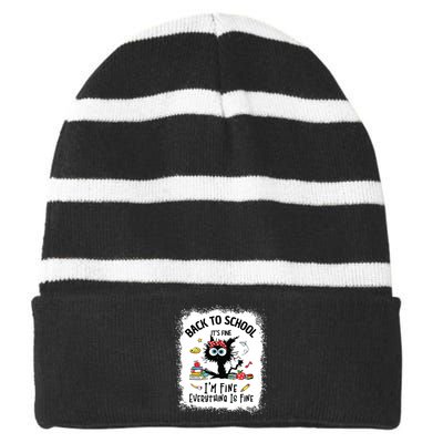 Funny Back To School Teacher Happy First Day Of School Striped Beanie with Solid Band