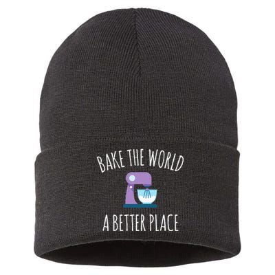 Funny Baking T Bake The World A Better Place Pun Gift Sustainable Knit Beanie