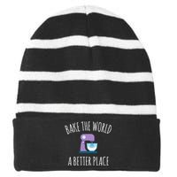 Funny Baking T Bake The World A Better Place Pun Gift Striped Beanie with Solid Band