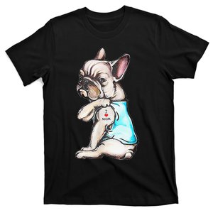 French Bulldog Tattoo I Love Mom Funny Dog Mother's Day T-Shirt