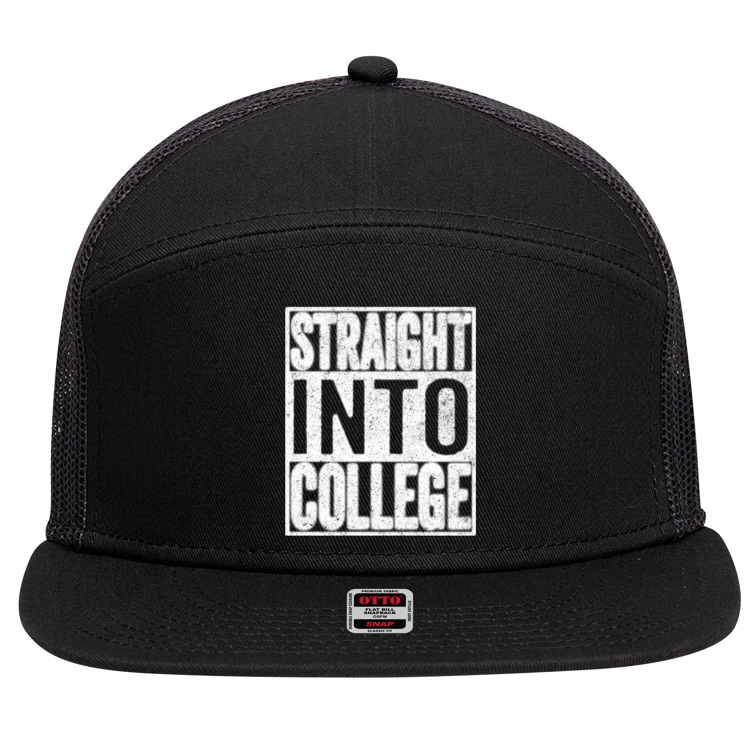 Funny Back To School Shirts Straight Into College 7 Panel Mesh Trucker Snapback Hat