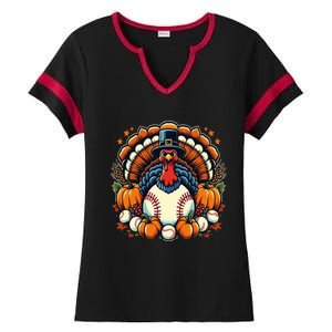 Funny Baseball Turkey Thanksgiving Mom Meaningful Gift Ladies Halftime Notch Neck Tee