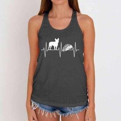 French Bulldog Taco Lover Heartbeat Bulldog Lover Women's Knotted Racerback Tank