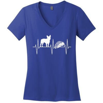 French Bulldog Taco Lover Heartbeat Bulldog Lover Women's V-Neck T-Shirt