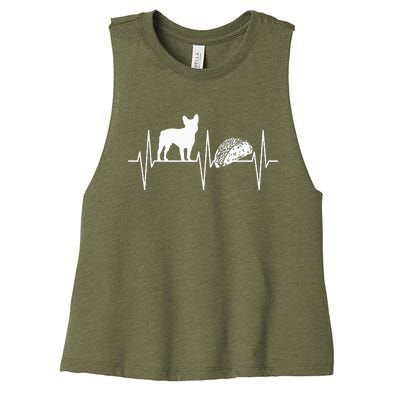 French Bulldog Taco Lover Heartbeat Bulldog Lover Women's Racerback Cropped Tank