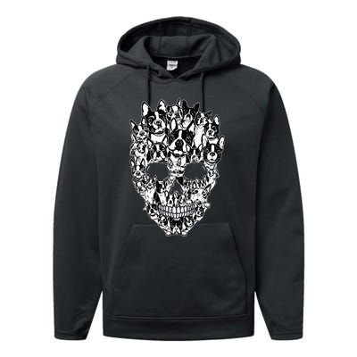 Funny Boston Terrier Skull Dog Skeleton Halloween Performance Fleece Hoodie