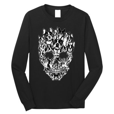 Funny Boston Terrier Skull Dog Skeleton Halloween Long Sleeve Shirt