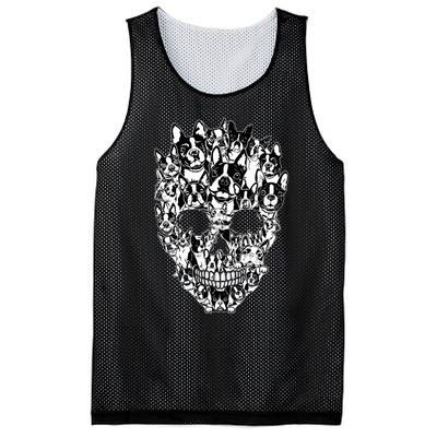 Funny Boston Terrier Skull Dog Skeleton Halloween Mesh Reversible Basketball Jersey Tank