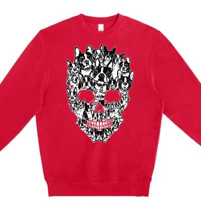 Funny Boston Terrier Skull Dog Skeleton Halloween Premium Crewneck Sweatshirt