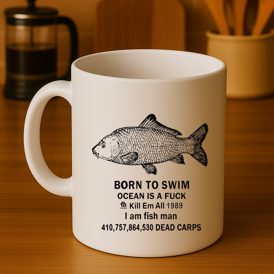 Funny Born To Swim Ocean Is A Fuk Kill Em All 1989 Mug