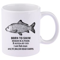Funny Born To Swim Ocean Is A Fuk Kill Em All 1989 11oz C Handle Ceramic Mug