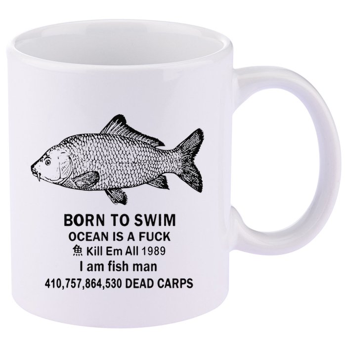 Funny Born To Swim Ocean Is A Fuk Kill Em All 1989 11oz C Handle Ceramic Mug