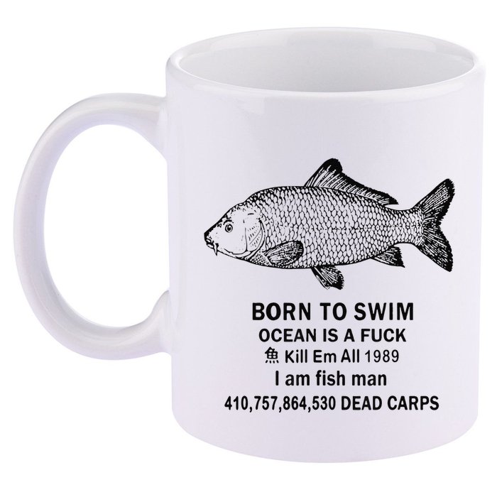Funny Born To Swim Ocean Is A Fuk Kill Em All 1989 11oz C Handle Ceramic Mug