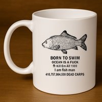 Funny Born To Swim Ocean Is A Fuk Kill Em All 1989 11oz C Handle Ceramic Mug