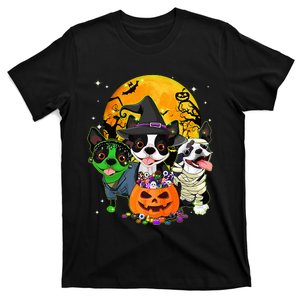 Funny Boston Terrier Witch Halloween Dog Costumes Pumpkin T-Shirt