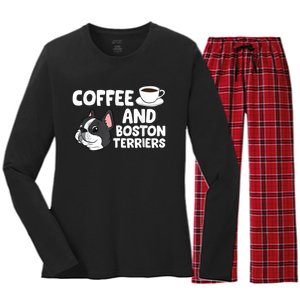 Funny Boston Terrier Lover Coffee And Boston Terriers Women's Long Sleeve Flannel Pajama Set 