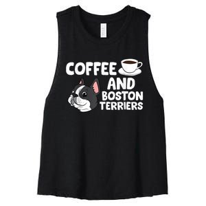 Funny Boston Terrier Lover Coffee And Boston Terriers Women's Racerback Cropped Tank