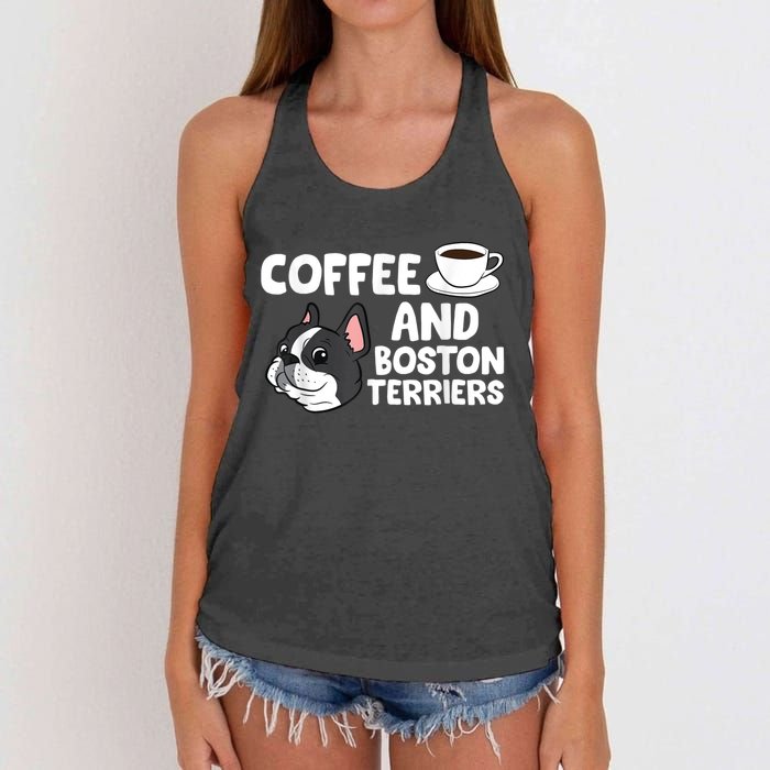 Funny Boston Terrier Lover Coffee And Boston Terriers Women's Knotted Racerback Tank