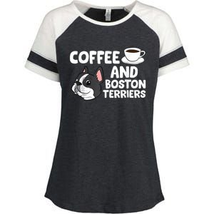 Funny Boston Terrier Lover Coffee And Boston Terriers Enza Ladies Jersey Colorblock Tee