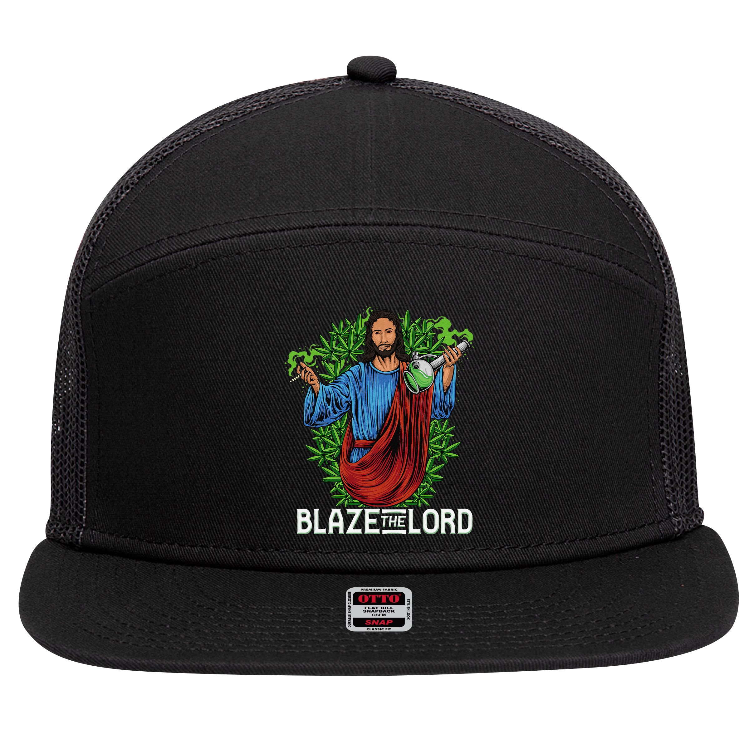 Funny Blaze The Lord High Stoned Jesus 420 Weed Lovers Gift 7 Panel Mesh Trucker Snapback Hat