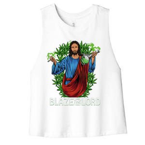 Funny Blaze The Lord High Stoned Jesus 420 Weed Lovers Gift Women's Racerback Cropped Tank