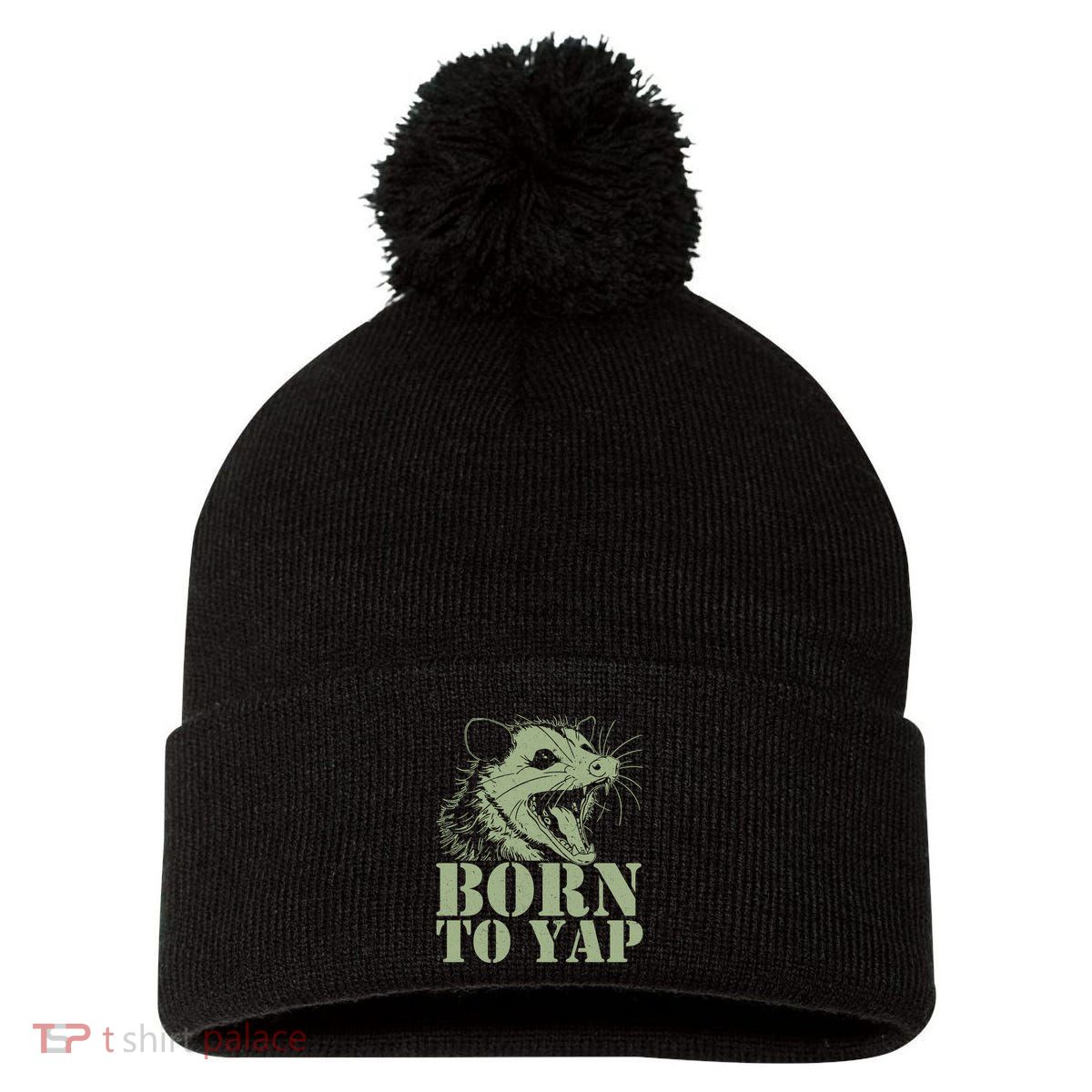 Funny Born To Yap Opossum Pom Pom 12in Knit Beanie