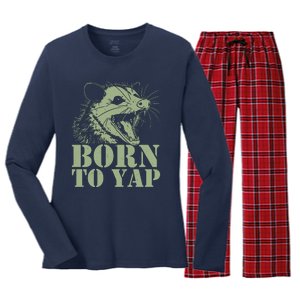 Funny Born To Yap Opossum Women's Long Sleeve Flannel Pajama Set 