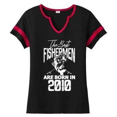 Fishing Birthday The Best Fishermen Are Born In 2010 Ladies Halftime Notch Neck Tee