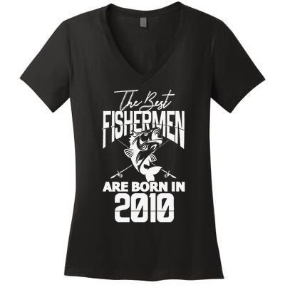 Fishing Birthday The Best Fishermen Are Born In 2010 Women's V-Neck T-Shirt