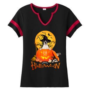 Funny Boston Terrier Dog Spooky Halloween Ladies Halftime Notch Neck Tee