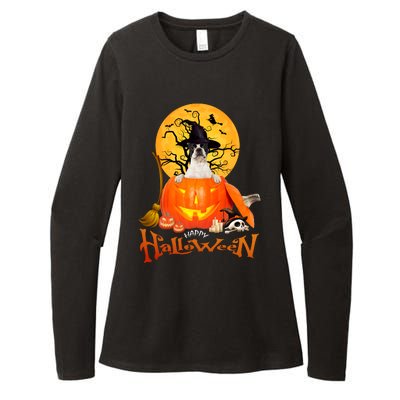 Funny Boston Terrier Dog Spooky Halloween Womens CVC Long Sleeve Shirt