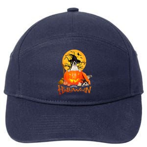 Funny Boston Terrier Dog Spooky Halloween 7-Panel Snapback Hat