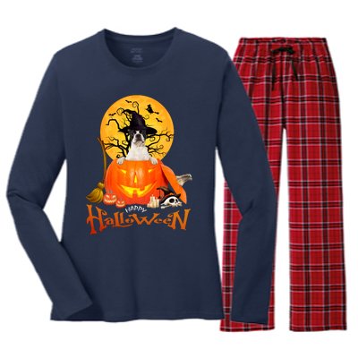 Funny Boston Terrier Dog Spooky Halloween Women's Long Sleeve Flannel Pajama Set 