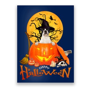 Funny Boston Terrier Dog Spooky Halloween Poster