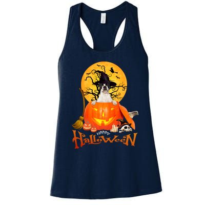 Funny Boston Terrier Dog Spooky Halloween Women's Racerback Tank