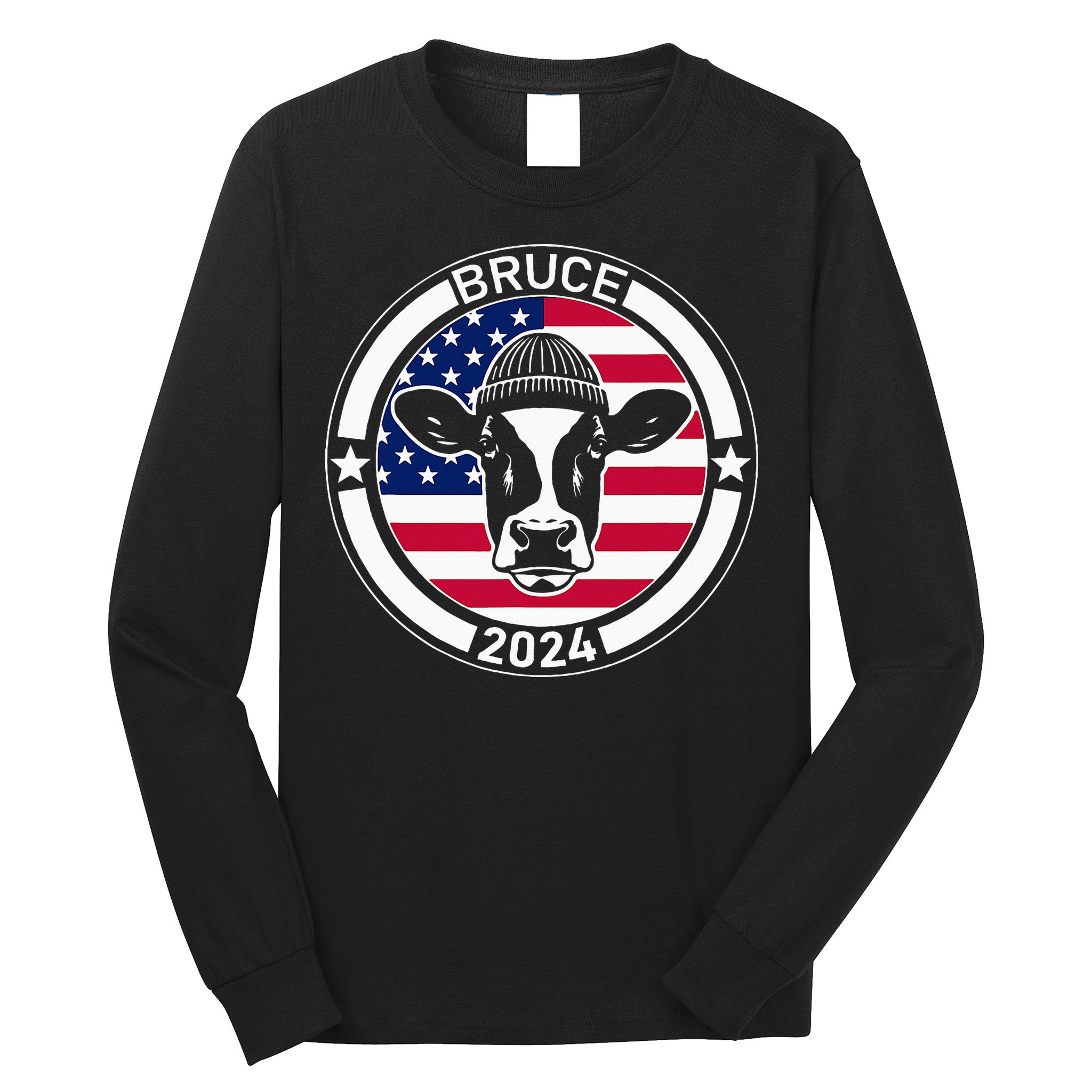 Funny Bruce The Cow Head Bruce For President 2024 Long Sleeve Shirt