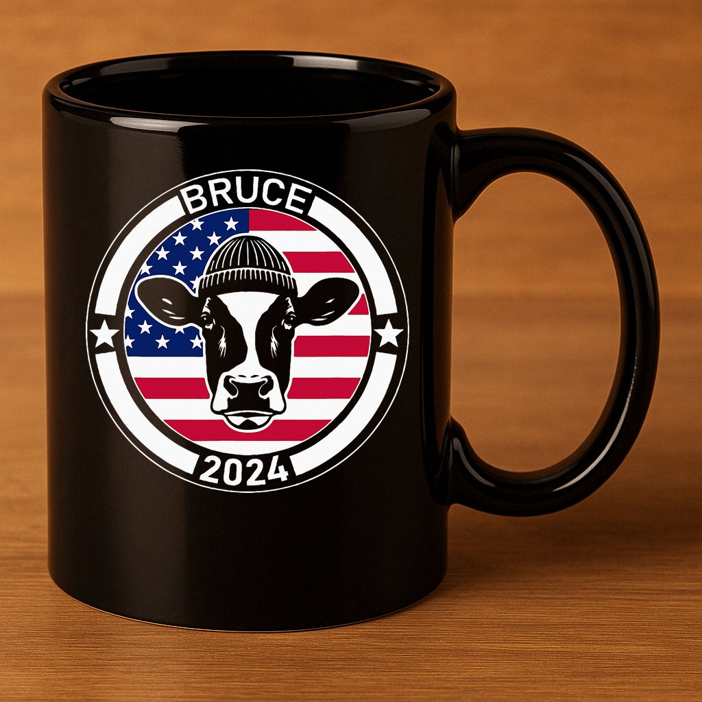 Funny Bruce The Cow Head Bruce For President 2024 11oz C Handle Ceramic Mug