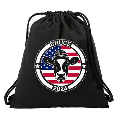 Funny Bruce The Cow Head Bruce For President 2024 Drawstring Bag