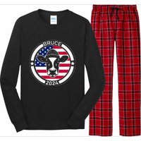 Funny Bruce The Cow Head Bruce For President 2024 Long Sleeve Pajama Set