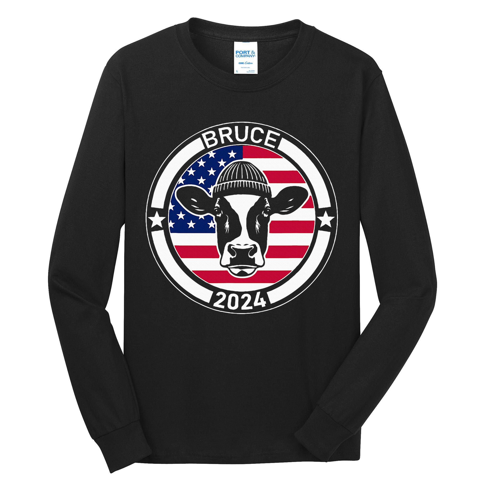 Funny Bruce The Cow Head Bruce For President 2024 Tall Long Sleeve T-Shirt