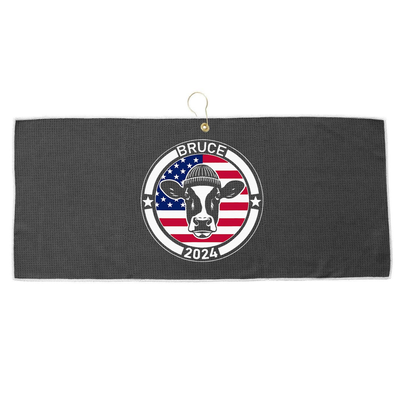 Funny Bruce The Cow Head Bruce For President 2024 Large Microfiber Waffle Golf Towel